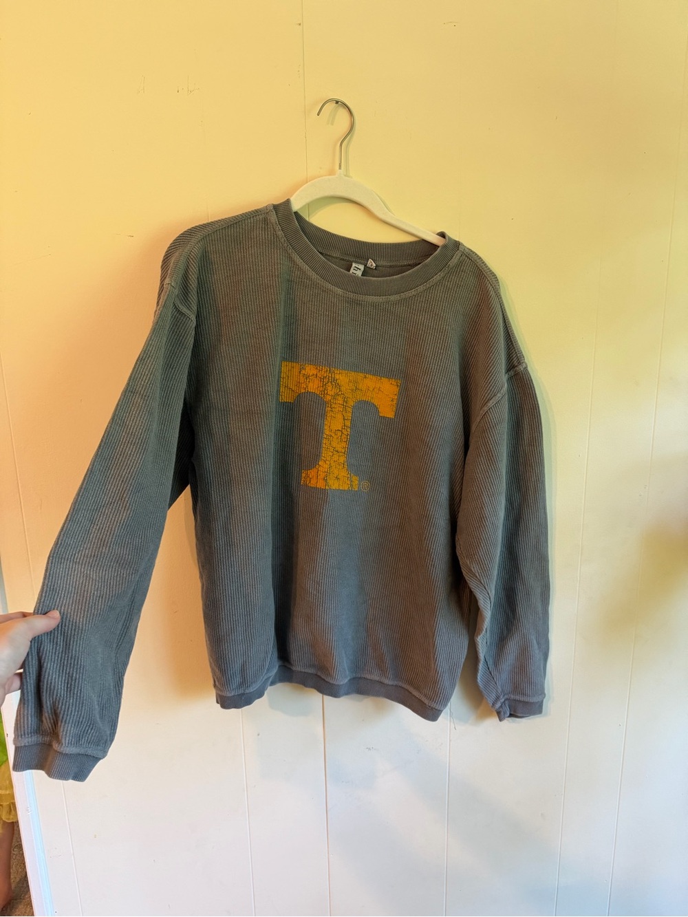 Gray Corded Knit Sweater with Tennessee Vols Logo